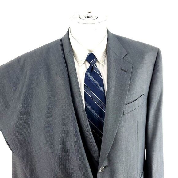 Joseph Abboud Wool 2 Button 2 Piece Suit 42R Blue Birdseye 36/28 High Rise Pleat - Picture 1 of 11